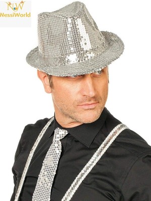 Najmaddin Mey Ithalat® Disko Star Gümüş Payetli Fötr Şapka Yetişkin Boy