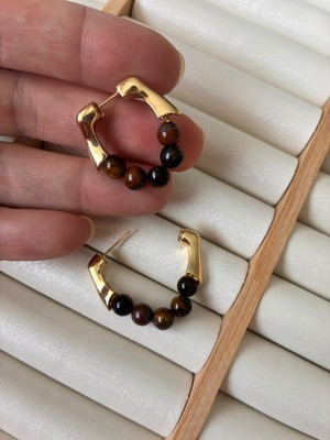 PremiumPort Kadınlar Için Altın Tonlu Boncuklu Çelik Küpe, Şık ve Zarif Tasarım