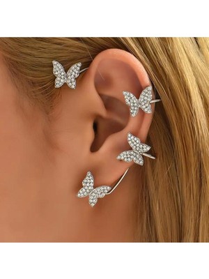 PremiumPort Zirkon Taşlı Kelebek Earcuff Kıkırdak Küpe, Şık ve Zarif Tasarım