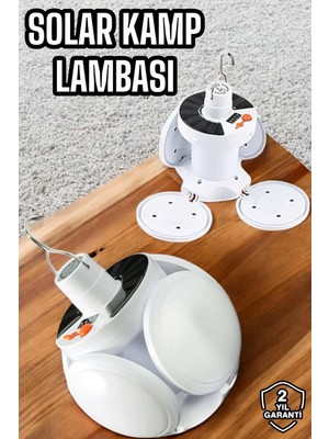 Astraltech Kamp Lambası Işıldak Beyaz Işık Güneş Enerjili Solar Aydınlatma 5 Kanatlı Katlanabilir