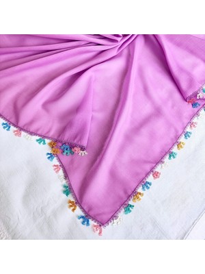 Cenk El Işi Iğne Oyalı Yazma/ Iğne Oyası / Iğne Işi Yemeni / El Işi Tülbent / Baş Örtüsü / Koyu Leylak 2