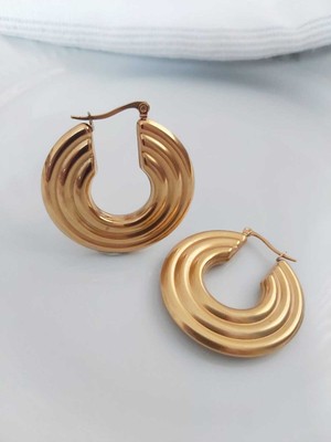 PremiumPort Parlak Çelik Halka Küpe, Şık ve Modern Takı, 4 Cm, Zarif Tasarım