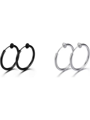 PremiumPort Şık Unisex 2'li Sıkıştırma Çelik Küpe Seti