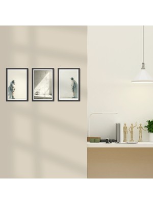 TASARIM ŞEYLER Minimalist Monokrom Serisi - 3 Parçalı Gri-Beyaz Yalnızlık ve Oda Temalı Mdf Tablo Seti