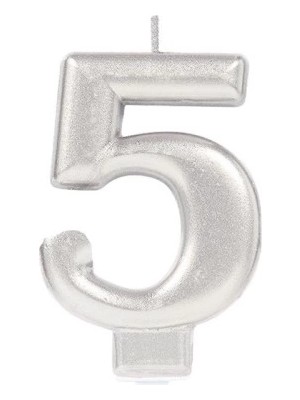 Özssay 5 Rakamı Mum Gümüş Renk