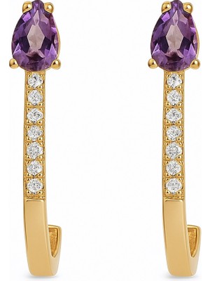 PremiumPort Mor Damla Taşlı Rose Gold Çelik Küpe, Şık ve Kalıcı Takı