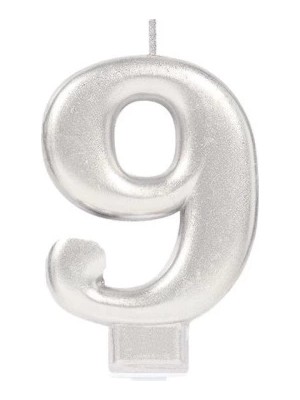 Özssay 9 Rakamı Mum Gümüş Renk