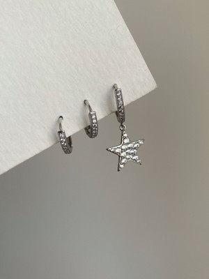 PremiumPort Şık Çelik Silver Taşlı Starvina 3'lü Küpe Seti, Kararma Yok