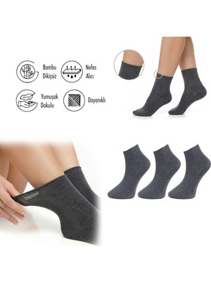 Lion Monroe Saf Bambu Kadın Lastiksiz Gri Melanj Soket Dikişsiz Premium Çorap 3'lü Paket / Iz Bırakmaz / Sıkmayan Çorap L5952AZNB Softaura