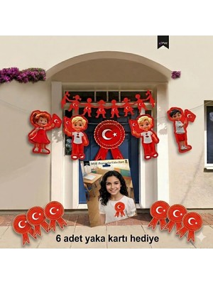 Muka 23 Nisan Süslemesi -El Ele Çocuklar + Bayraklı Çocuklar+ Çelenk + Yaka Kartı -4 Paket Gönderilecektir