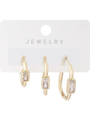 PremiumPort Şık 3'lü Küpe Seti, Modern ve Zarif Takı Seçeneği