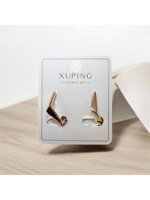 PremiumPort Kadın Gold Renk Asimetrik Dikdörtgen Küpe, Şık ve Zarif Takı