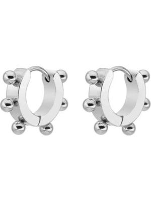 PremiumPort Şık Unisex Gümüş Top Detaylı Çelik Halka Küpe, Zarif ve Modern Takı