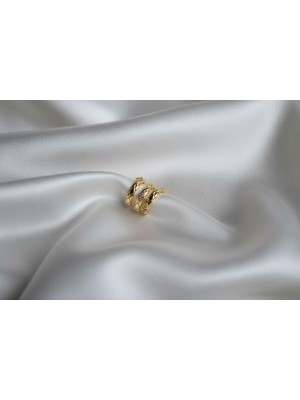 PremiumPort Altın Renkli Taşlı 3'lü Kıkırdak Küpe Seti