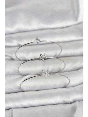 Vice Avm Gümüş Renk Zirkon Taşlı Pirinç 3'lü Kadın Bileklik Kombini (VICE/1395)