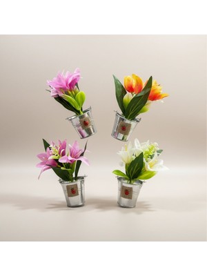 Vitrin Accessories Çiçekli Mini Kova Magnet Mutfak, Buzdolabı, Ofis ve Hediye Için Dekoratif Ürün 3 Adet