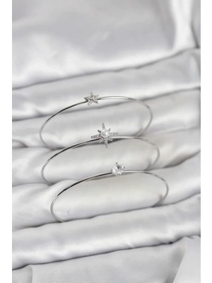 Vice Avm Gümüş Renk Kutup Yıldızı Model Zirkon Taşlı 3'lü Kadın Bileklik Kombini (VICE/1395)