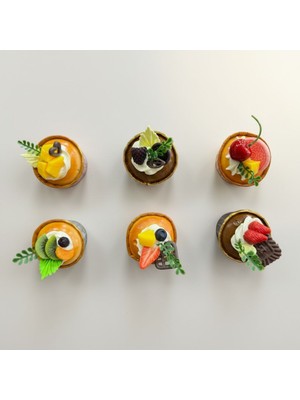 Vitrin Accessories Gerçekçi Meyveli Cupcake Magnet Seti Mutfak, Buzdolabı, Ofis ve Hediye Için Dekoratif Ürün 6 Adet