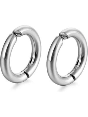 PremiumPort Gri Kalın Sıkıştırmalı Unisex Metal Halka Küpe