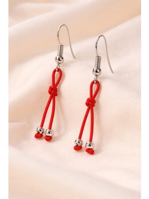 Crystal Atelier Dorika Boncuklu Kırmızı Ip Şans Küpe-Kırmızı Ip Küpe