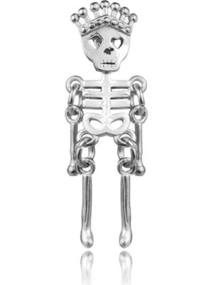 PremiumPort Unisex Gümüş Iskelet Adam Figürlü Sallantılı Çelik Küpe