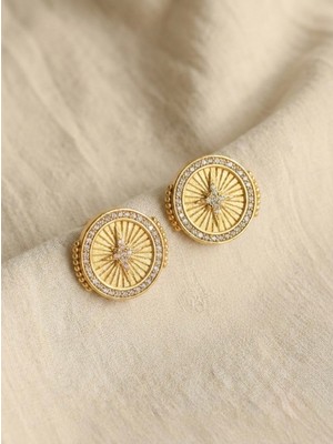 PremiumPort Parlak Çelik Zirkon Kuzey Yıldızı Madalyonlu Küpe