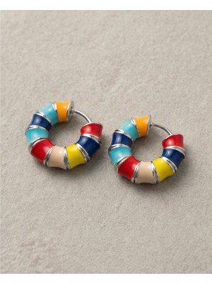 PremiumPort Renkli Gümüş Renkli Halka Küpe, Şık ve Canlı Takı Seçeneği