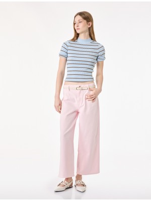 Koton Kemer Detaylı Pamuklu Kısa Geniş Paça Pantolon - Wide Leg Jeans