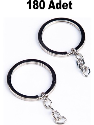 Orhan Çanta 180 Adet Gümüş Ezme Anahtarlık Halkası - 2.5 cm Nikel Metal Halka Zincirli Montaj Seti - Modern Makrome Aparatı