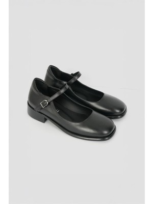 Eschi Paris Serisi Kadın Siyah Hakiki Deri Esnek Rahat Babet Ayakkabı