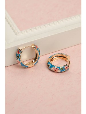 PremiumPort Renkli Çiçek Desenli Mineli Çelik Küpe, Şık ve Zarif Takı Seçeneği