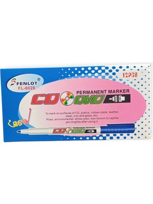 Fenlot Kutulu Mavi Asetat Permanent CD Kalemi Medium Uçlu (12 Adet))