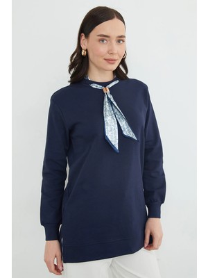 FullaModa Fullamodest Fular Detaylı Bisiklet Yaka Tunik