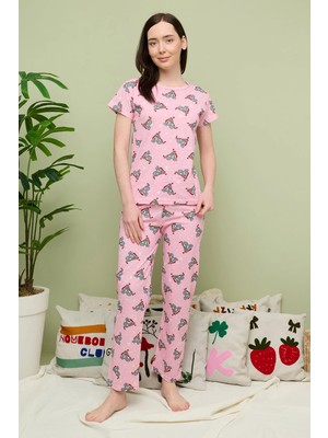 FullaModa Koala Desenli Bisiklet Yaka Kısa Kollu Pijama Takımı