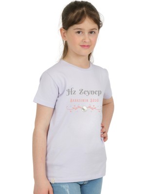 Dekim Moda Kız Çocuk Kısa Kollu Bisiklet Yaka "hz Zeynep" Baskılı Tişört Mevsimlik Pamuklu