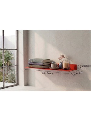 Stilorax 304 Paslanmaz Çelik Duvar Rafı – Dekoratif Metal Raf – Modern Tasarım - 60 x 16 - Kırmızı