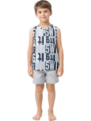 Woorage Erkek Çocuk Atlet Gri T-Shirt Harf Baskılı Sıfır Kol Düğmeli Kapama