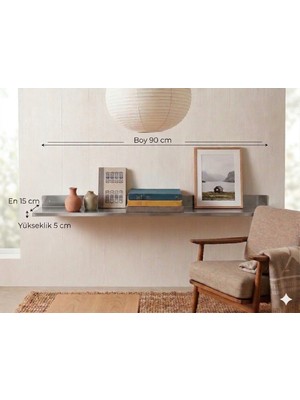 Stilorax 304 Paslanmaz Çelik Duvar Rafı- Bükümlü – Dekoratif Metal Raf – Modern Tasarım - 90 x 16 - Inox