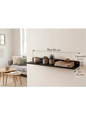 Stilorax 304 Paslanmaz Çelik Duvar Rafı- Bükümlü – Dekoratif Metal Raf – Modern Tasarım - 60 x 16 - Siyah