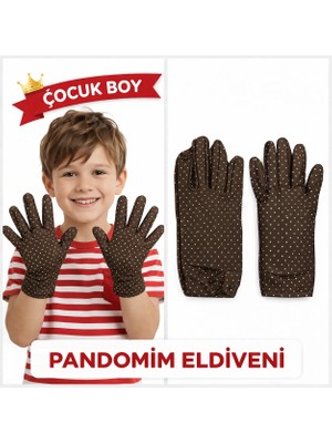 Eco Port Çocuk Boy Pandomim Eldiveni Beyaz Puantiyeli Kahve Renk Gösteri Eldiveni 23 Nisan 19 Mayıs