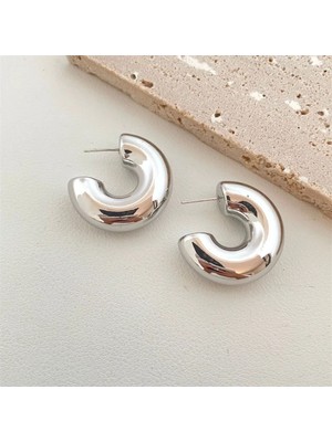 PremiumPort Şık ve Zarif Gümüş Halka Küpe, Vip Seri Bombe Model