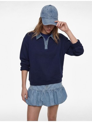 Koton Düğmeli Uzun Kollu Rahat Kalıp Şardonlu Polo Yaka Sweatshirt