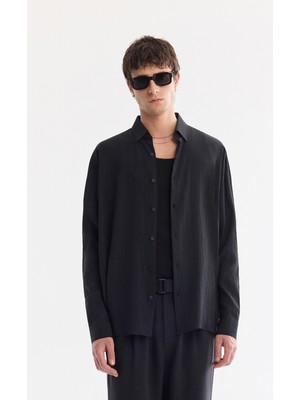 AVVA Erkek Siyah Alttan Britli Soft Touch Nefes Alan Comfort Fit Gömlek A61Y2009