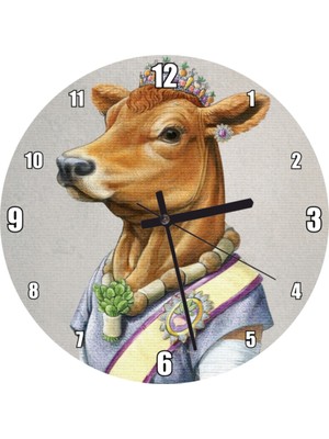Modern Ingiliz Ineği Temalı Kare Duvar Saati 50X50 cm Beyaz