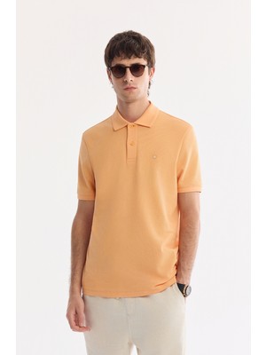 AVVA Erkek Açık Turuncu Kıvrılmaz Polo Yaka %100 Pamuk Basic Regular Fit T-Shirt B001032