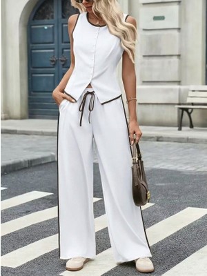Arben Boutique Kadın Kolsuz Önü Düğmeli Yelek ve Pantolon Ikili Takım