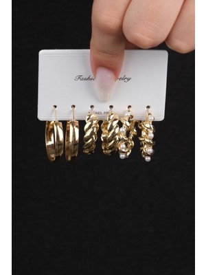 PremiumPort Kadın Çelik Renkli 6'lı Küpe Seti, Şık ve Dayanıklı Takı Seçeneği