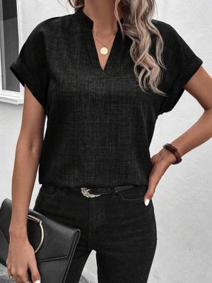 Gökyüzü Moda Kadın Kısa Kollu Hakim Yaka Sofya Bluz