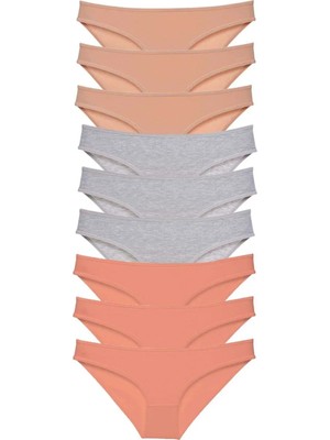 Modanı Seç 9 Adet Süper Eko Set Likralı Kadın Slip Külot Ten Gri Pudra