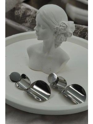 PremiumPort Şık Kadın Çelik Küpe, Üç Kat Yuvarlak Plaka Modeli